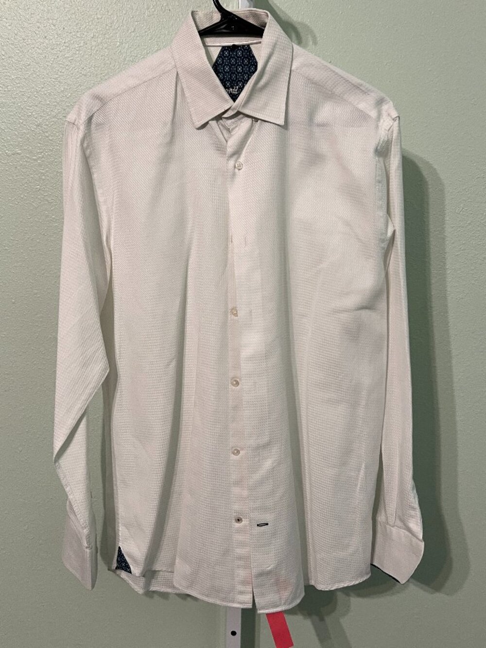 Visconti Black Cotton White Textured w Patterned Blue Trim Long-Sleeve SZ Med